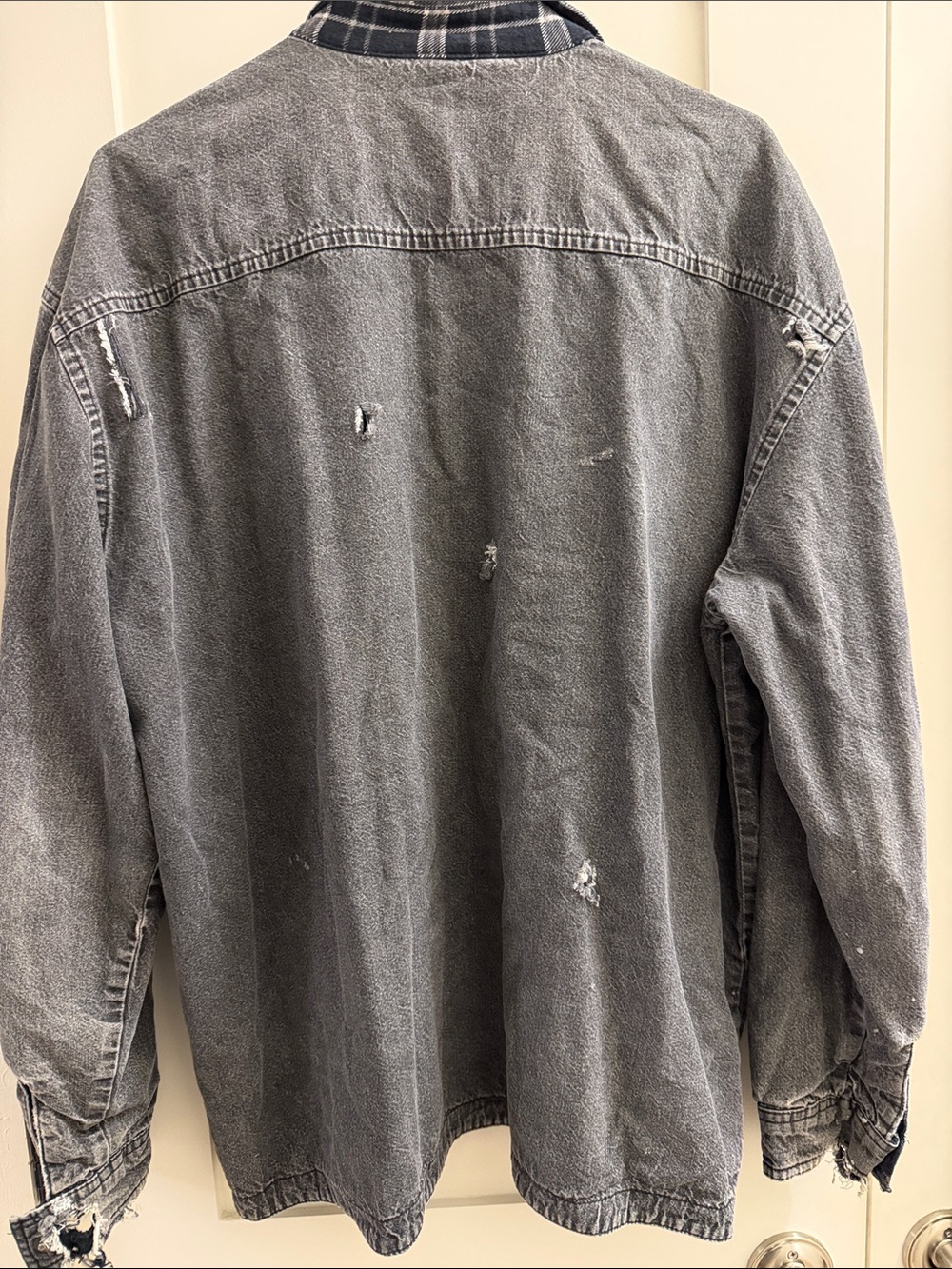 Men's Washed Black Overshirt Jacket with Plaid Lining (REVERSIBLE) - Picture 2 of 4